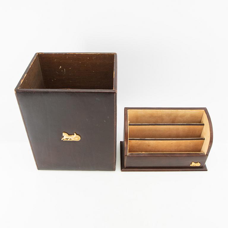 Céline, wastebasket, letter holder, and desk pad, second half of the 20th century.