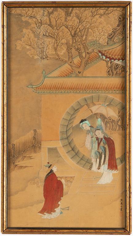 A Japanese painting, ink and colour on paper, late 19th century.