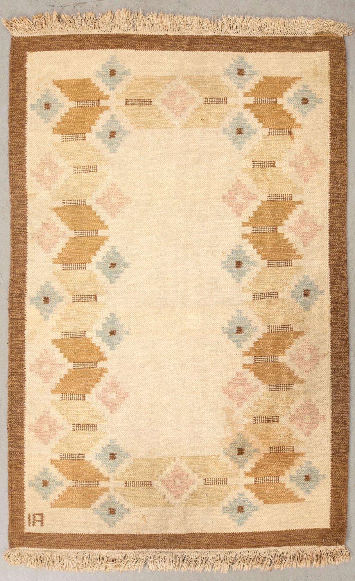 Röllakan rug, approximately 188x143 cm, signed "IA".