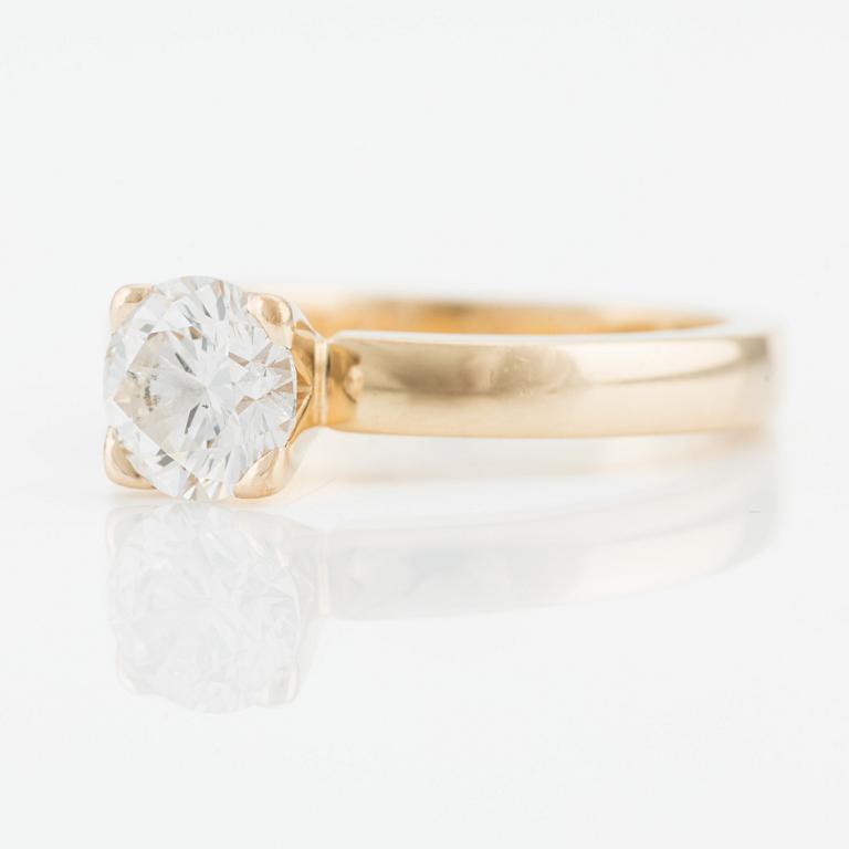 Ring in 18K gold with a round brilliant-cut diamond, 1.30 ct, G si 1, according to the accompanying GIA Diamond Grading Report.