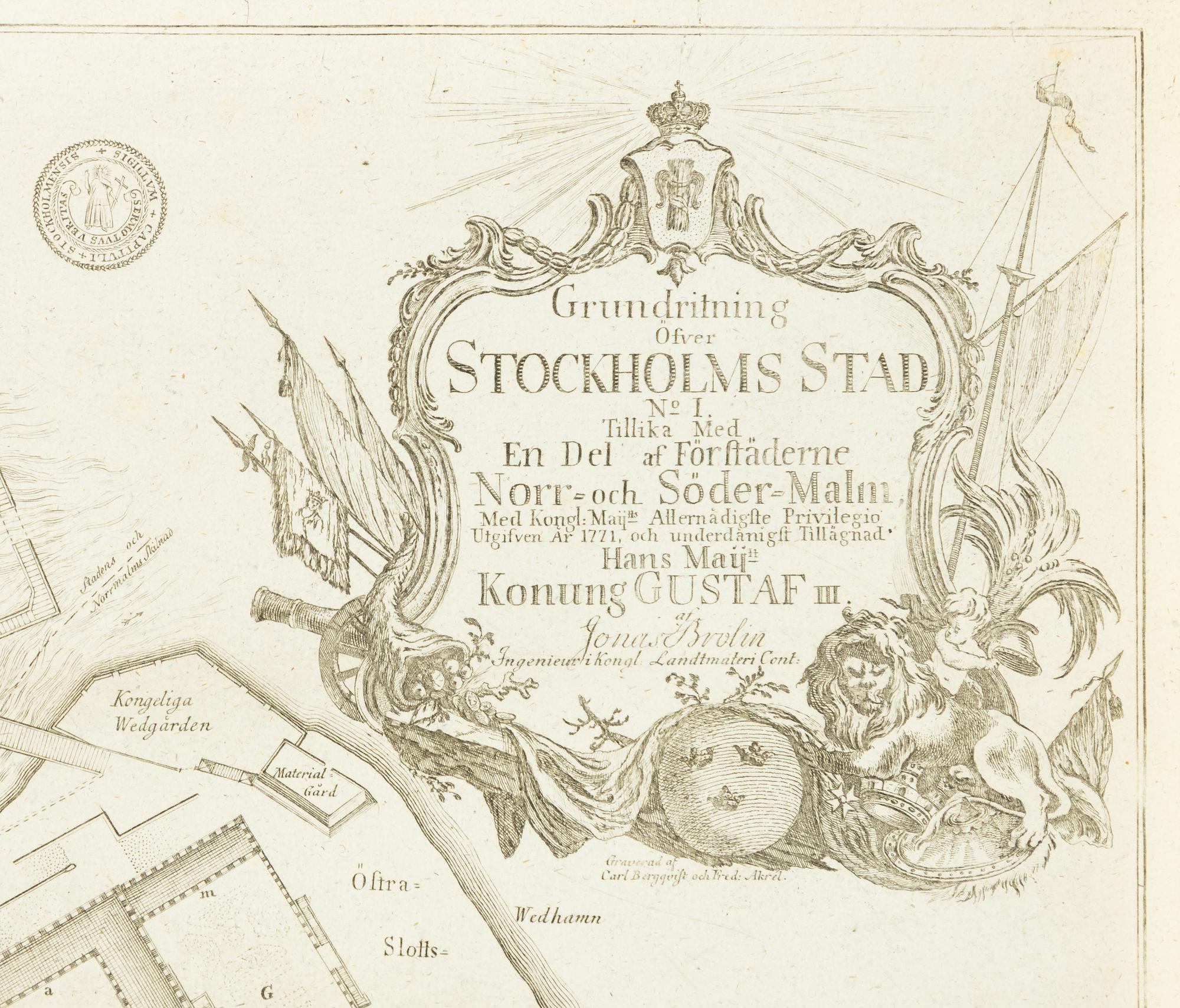 Georg Biurman, "Charta öfwer Stockholm med des malmar och  förstäder" och Jonas Brolin (1731-1804), "Grundritning öfver.