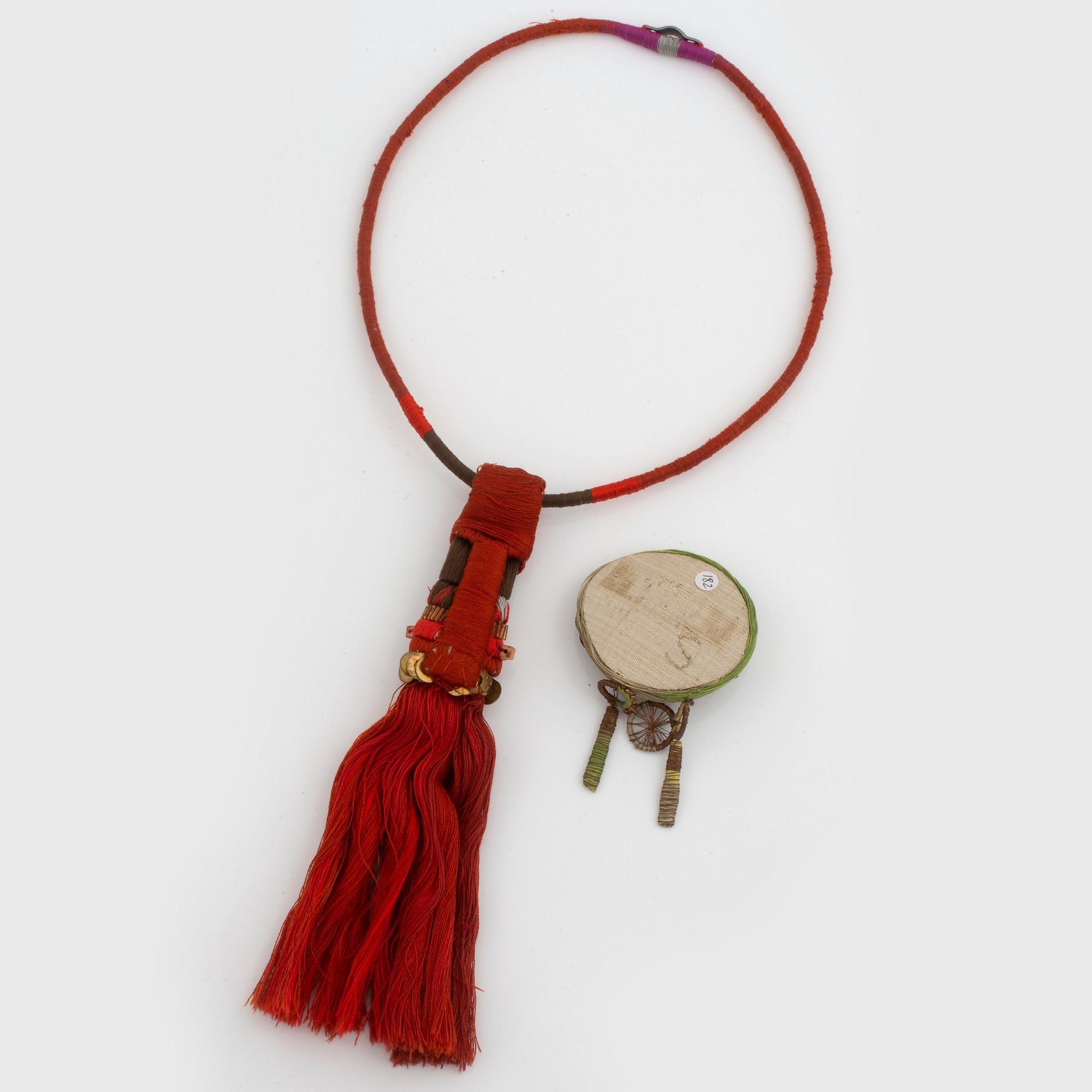 Sonja Hahn-Ekberg, two textile works, a necklace and a brooch, Sweden 1960's.