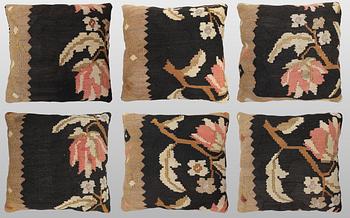 Cushion covers, 6 pcs, Kelim, older Anatolian fragments.