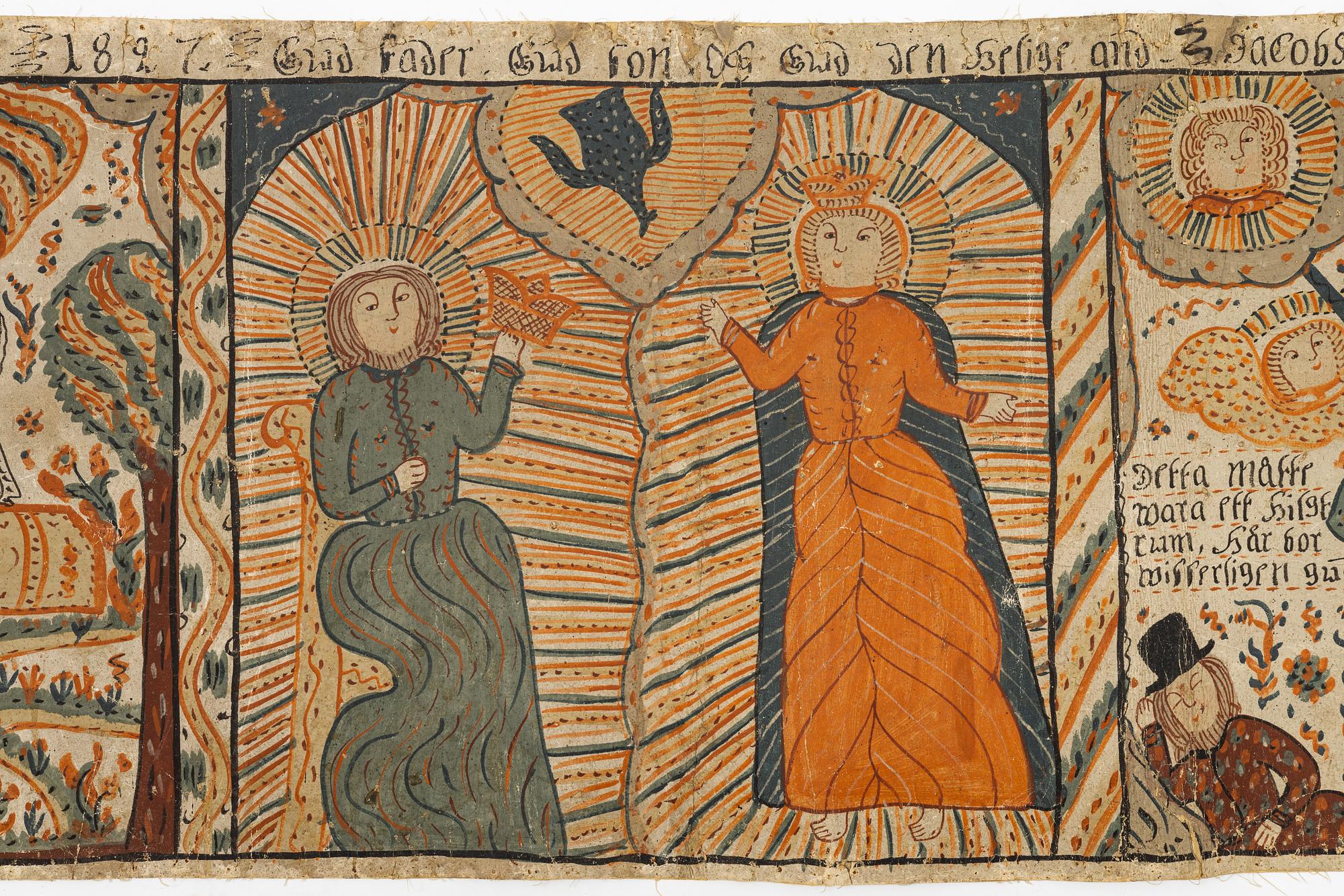 Bonadsmålning, Sydsverige, limfärg på papper, daterad 1827.