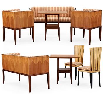 An Eliel Saarinen 8 pieces 'Cranbrook' set of furniture, probably by Adelta, Finland.