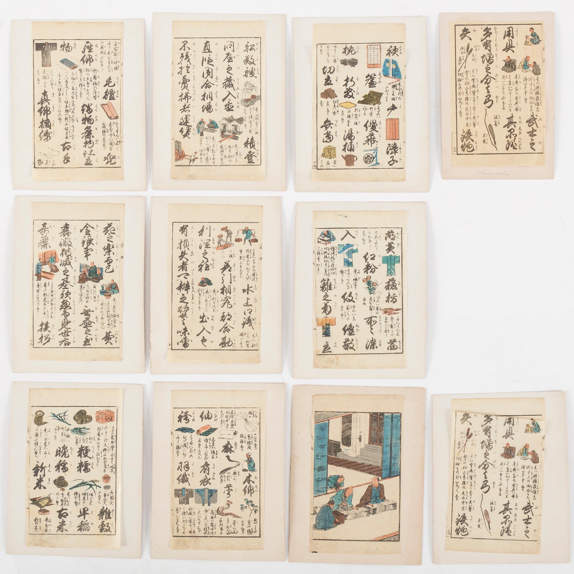 SHEETS from woodblock book, 17 pc, Japan, 19th century.