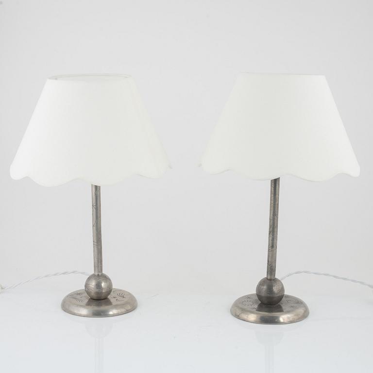 Celestin Andersson,  a pair of table lamps, Cela, Sweden 1930s.