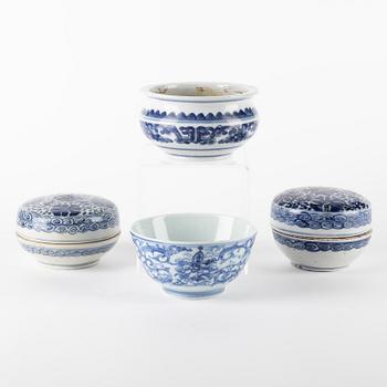 A group of blue and white Chinese porcelain, Qing dynasty, circa 1900.