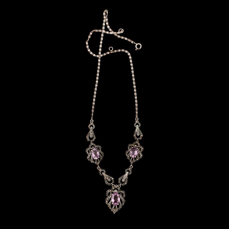 COLLIER, silver, med ametister, tidigt 1900-tal.