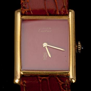 ARMBANDSUR, "Must De Cartier Tank" mekaaninen. Förgyllt silver 20 micron.
