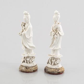 A pair of blanc de Chine porcelain figures, 20th century.