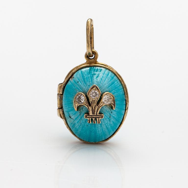 A gilded sterling silver with enamel and diamonds ca. 0.21 ct in total. Estonia.