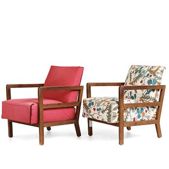 277. Axel Einar Hjorth, a pair of stained pine lounge chairs "Sport", Nordiska Kompaniet, Sweden 1930's.