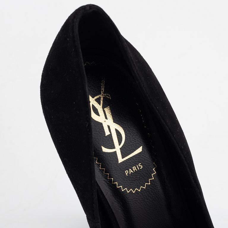 Yves Saint Laurent, a pair of black suede platform pumps, size 36 1/2.