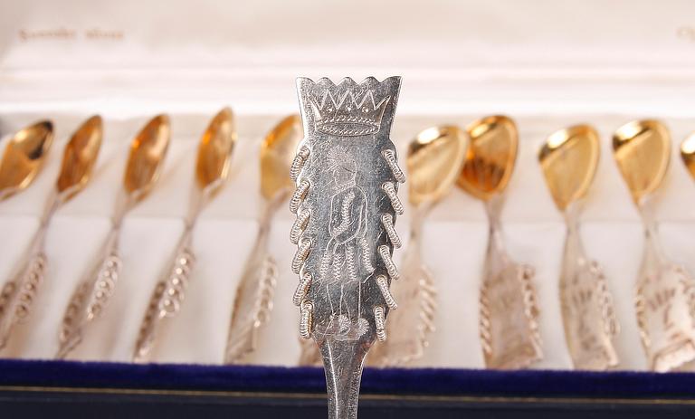 KAFFESKEDAR, 12+12, silver, bla Olga. Ceson resp GAB, 1960-tal.