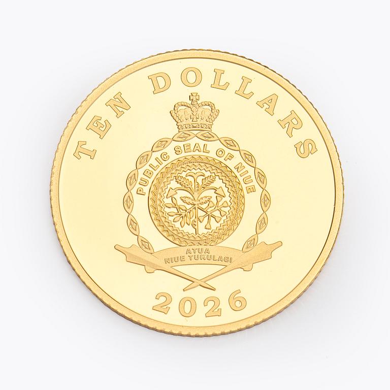 Coin, Ten dollars, Beijing to Milan, 2026, gold 99,9%.