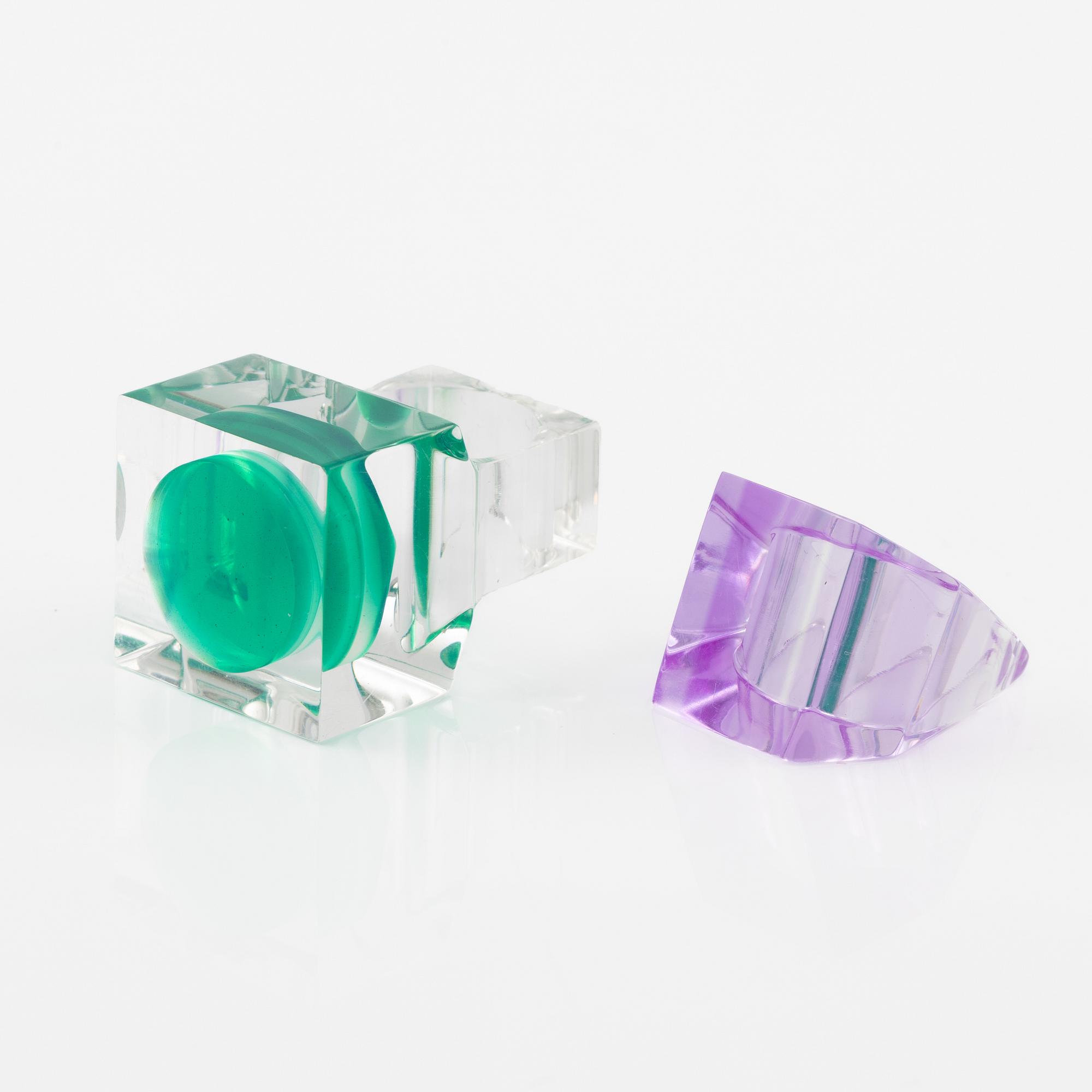 Siv Lagerström, rings 2 pcs and a necklace, acrylic plastic.