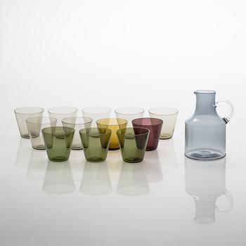 Kaj Franck, a 12-piece set of 'Kimara' glasses and glass carafe model 1603, Nuutajärvi 1950s and 1960s.