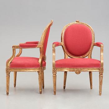 A pair of Gustavian late 18th century armchairs.