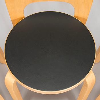 Alvar Aalto, a table and three chairs, Artek 2006 and 2007.