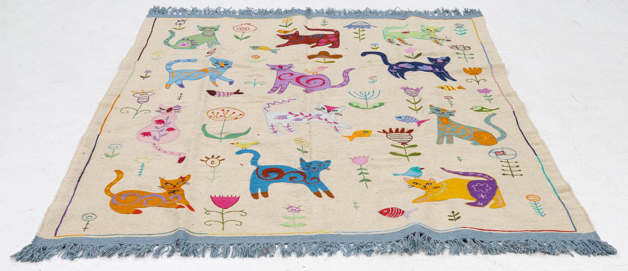 Matta, handbroderad Kelim, ca 223 x 175 cm.