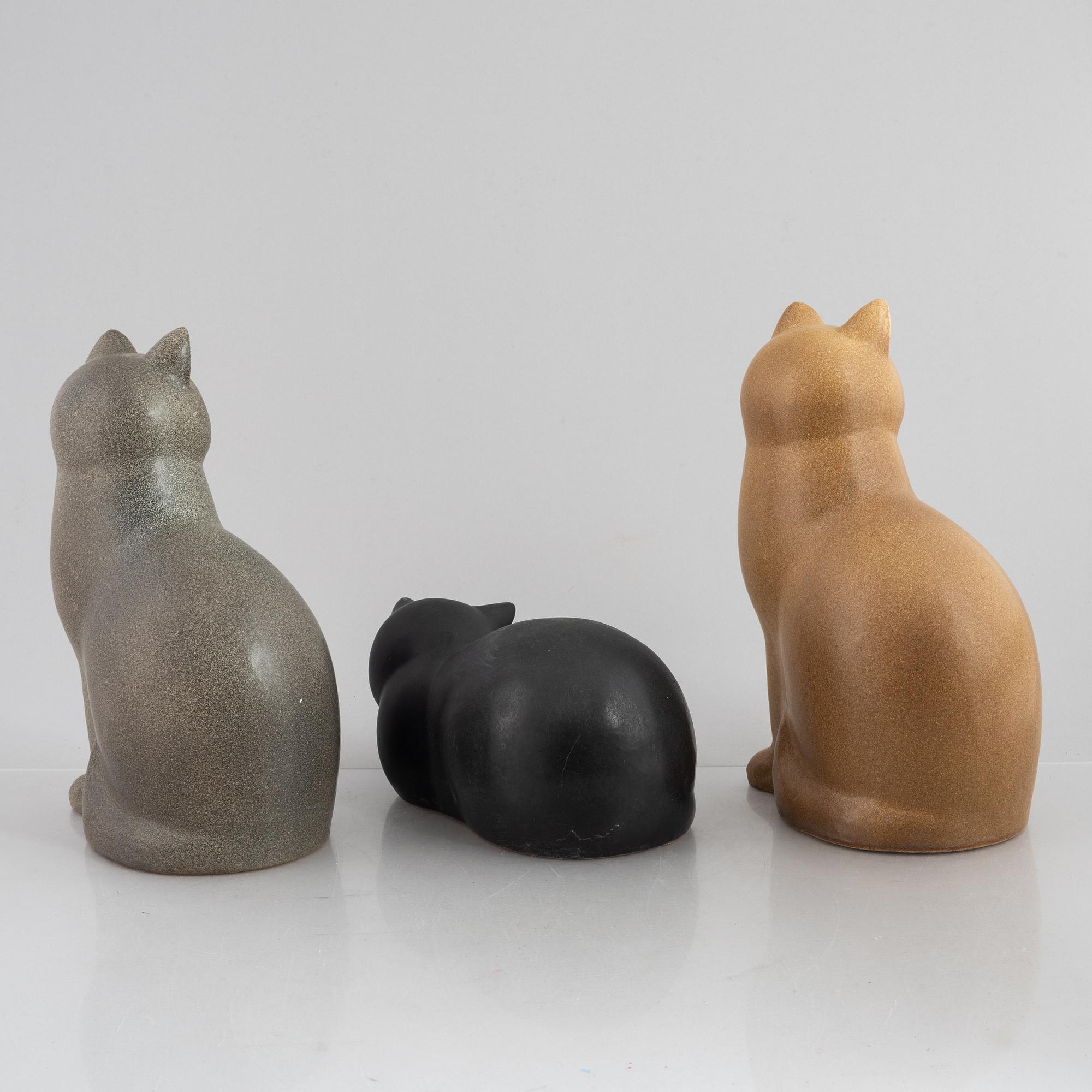 Lisa Larson, three cat figurines, K-studion, Gustavsberg, Sweden.