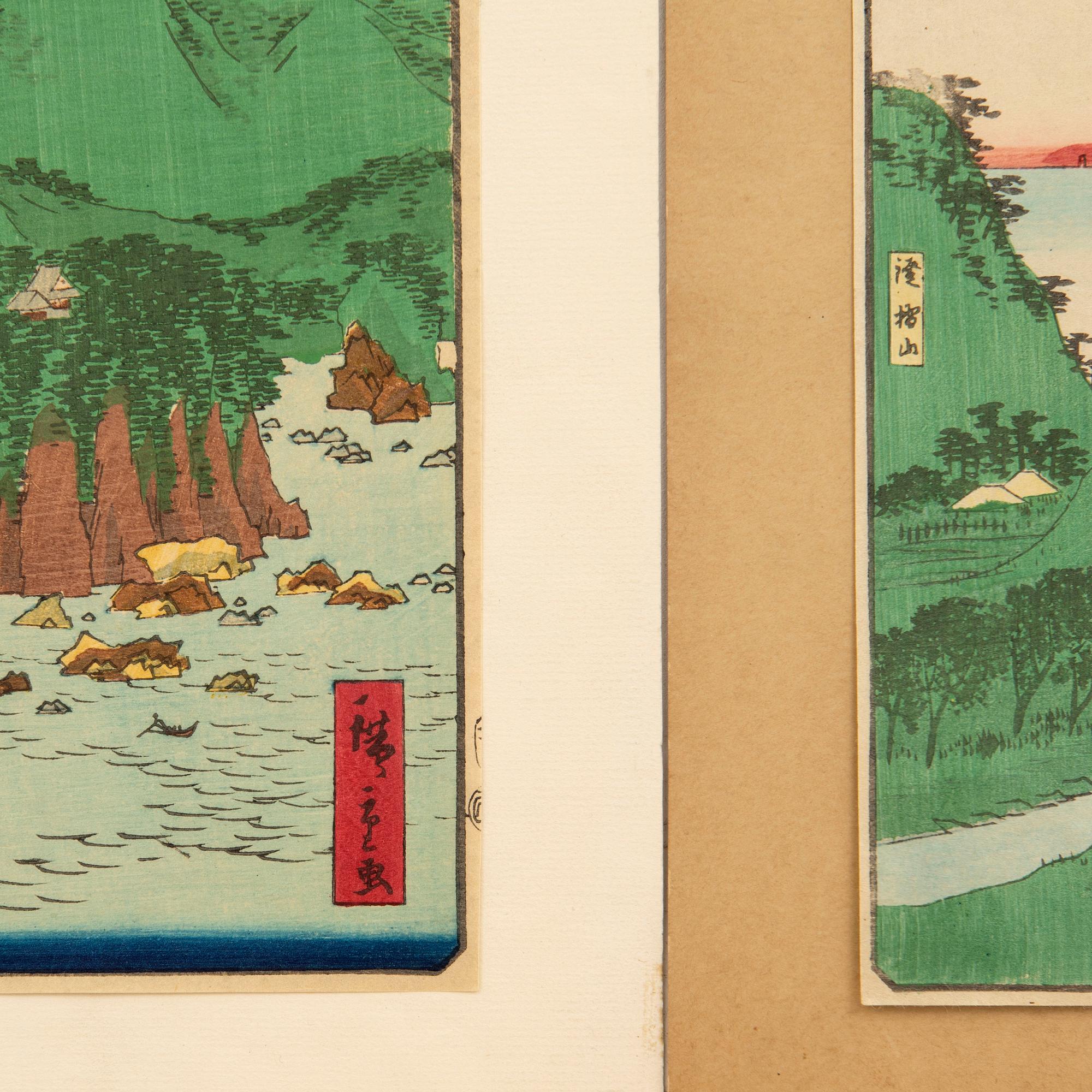 Ando Hiroshige efter, två träsnitt, 1800- / 1900-tal.