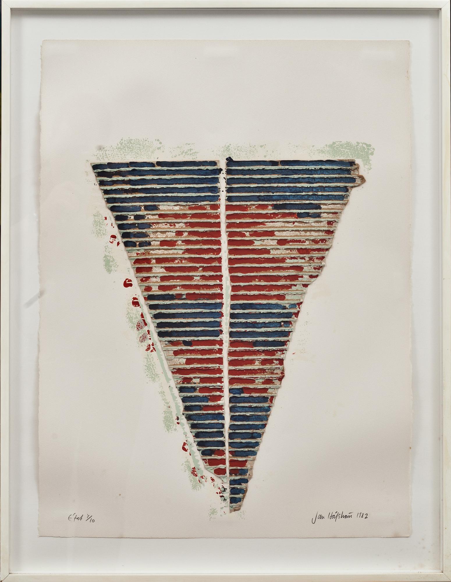 JAN HÅFSTRÖM, färglitografi med applikationer, signerad, numrerad E´tat 7/10 och daterad 1982.