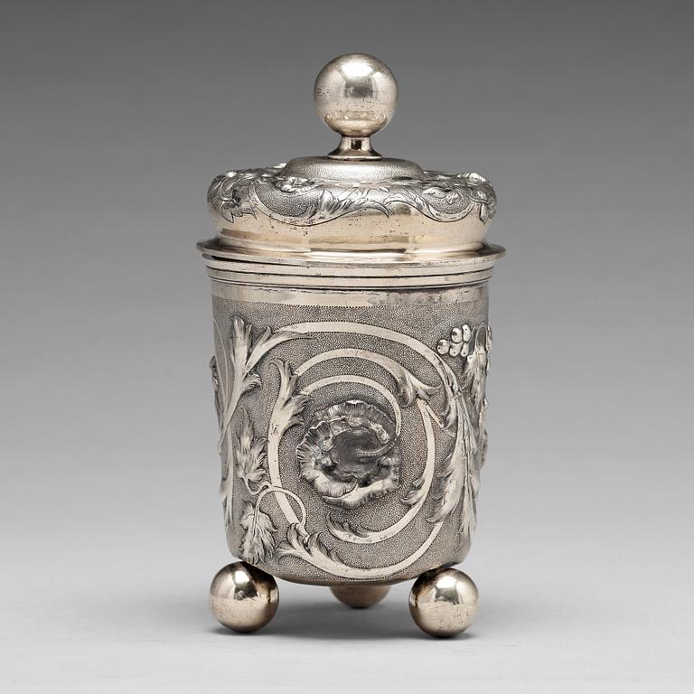 Bägare med lock, oidentifierad mästare, silver, Moskva 1857.