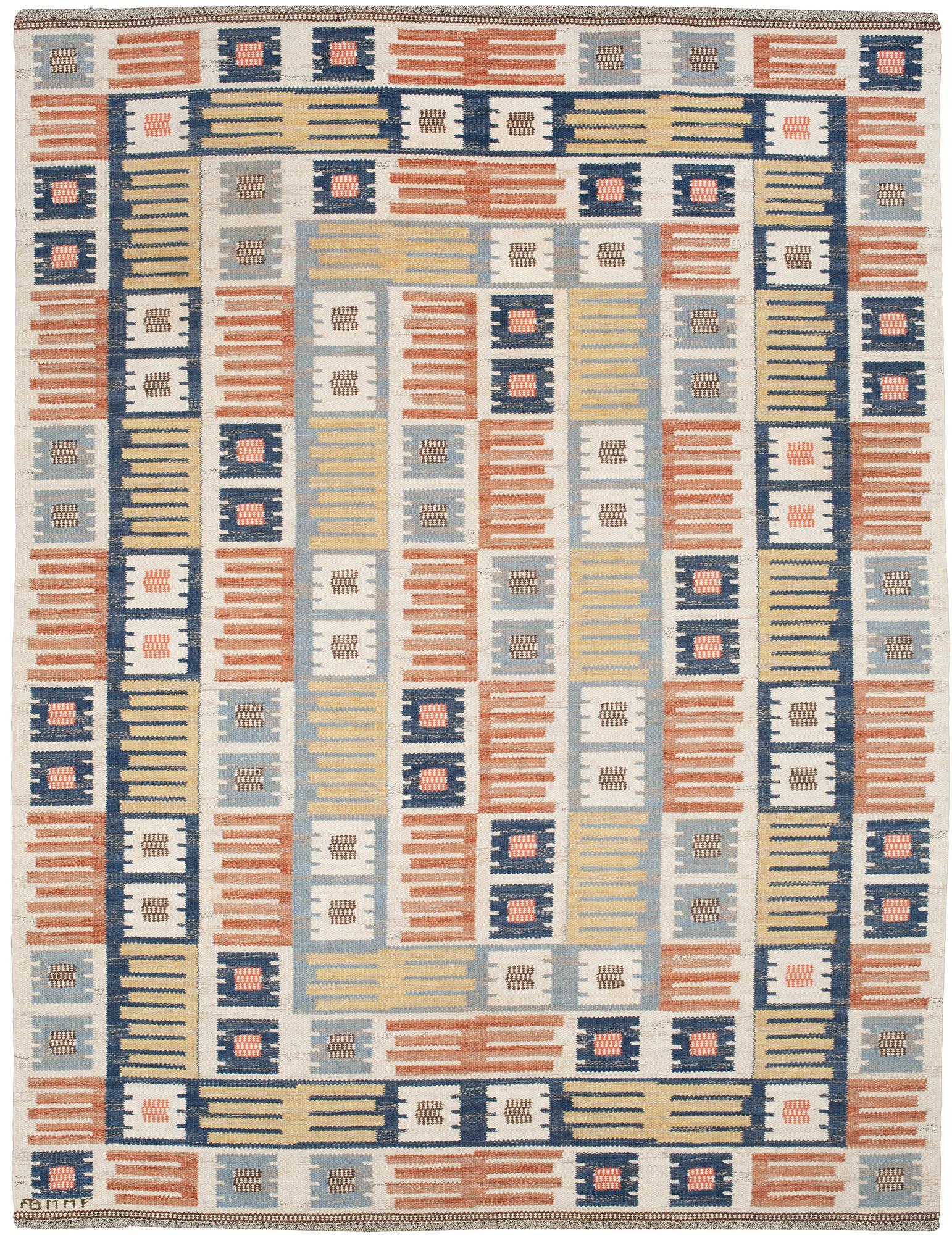 CARPET. "Porslinsmattan". Flat weave (rölakan). 275 x 205,5 cm. Signed AB MMF.