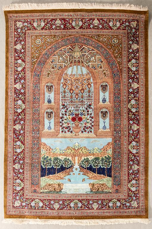 Ghom rug old/semi-antique silk approx. 148x101 cm.