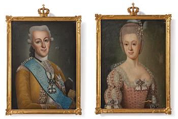 410. Swedish artist, 18th century, after Alexander Roslin, “Gustav III” (1746–1792) & “Sofia Magdalena” (1746–1813).