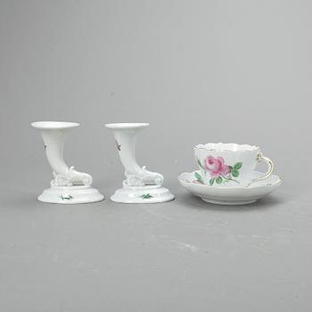 TEKOPPAR samt LJUSSTAKAR, 8 +2, porslin, Meissen, Tyskland, 1900-tal.
