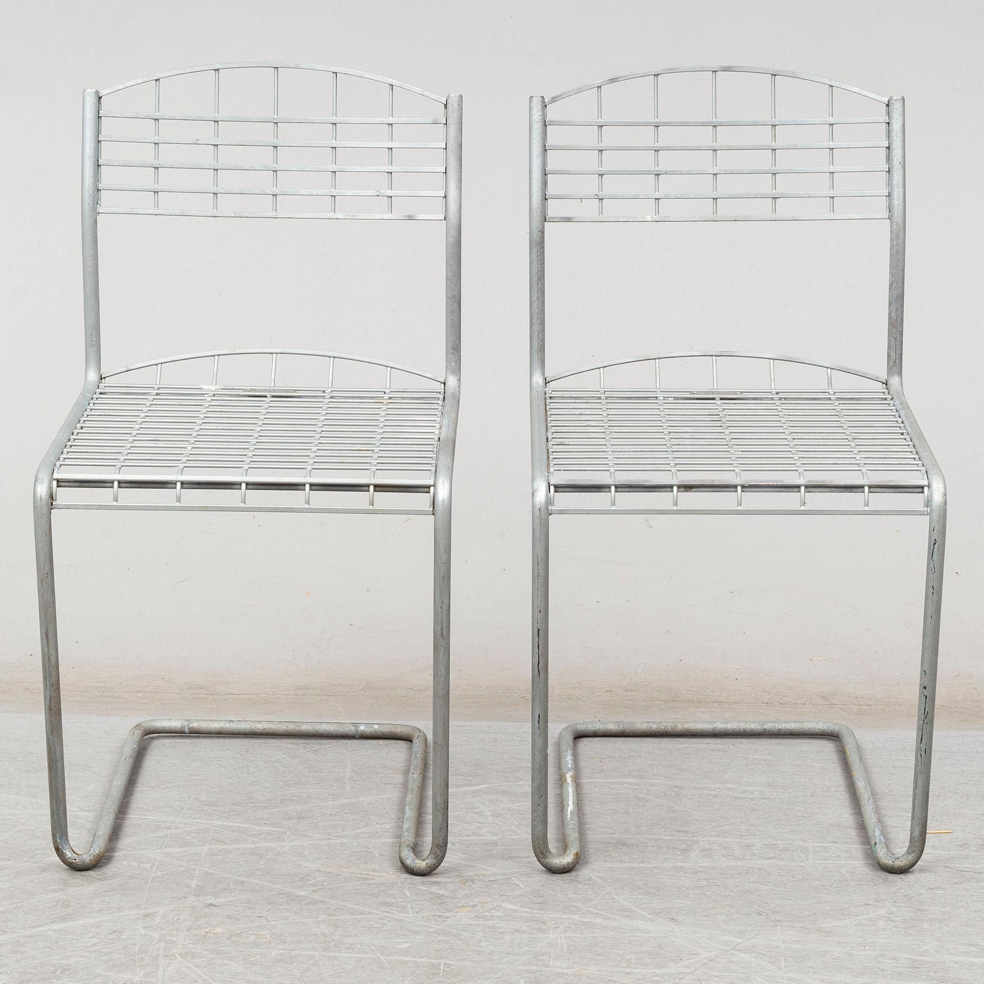 Five 'High-tech' hot galvanized garden furnitures, from Grythyttan. Designed by Nisse Strinning, designed 1984.