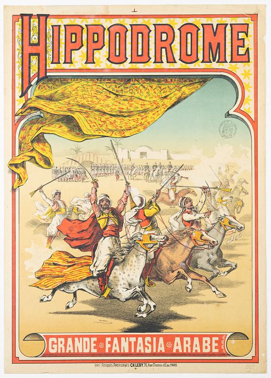 Charels Levy, a lithographic poster, 'Hippodrome', Affiches Américaines, Ch. Levy, Paris, France, 1887.
