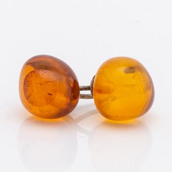 Amber set in silver, pendant, ring and earrings.