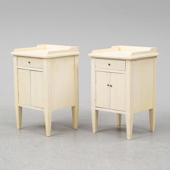 A pair of gustavian style bedside tables, late 20th century.