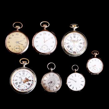 FICKUR, 7 st varav 4 i silver, 3 nickel, 1900-talets första hälft.