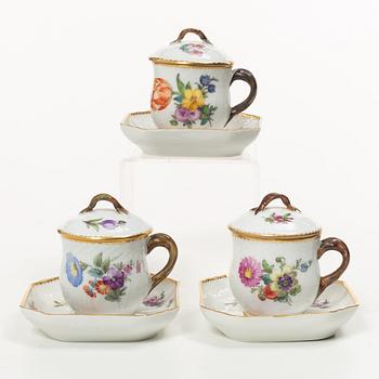 Royal Copenhagen, 19 cream cups with saucers, “Sachsisk Blomst”, Denmark, 1890–1922.