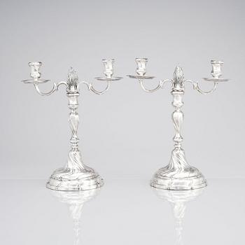 A pair of Swedish 18th century silver candelabra, marks of Lars Holmström, Lund 1772.