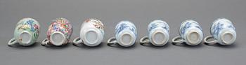KOPPAR, 7 st, porslin, Kina, Qingdynastin 1700-tal.