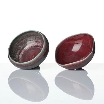 Berndt Friberg, a set of five stoneware vases and three bowls, Gustavsberg Studio 1969-76.