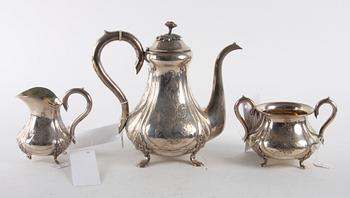 KAFFESERVIS, 3 delar, silver, J Hasselgren, Lund och C J Hellsten, Karlskrona.