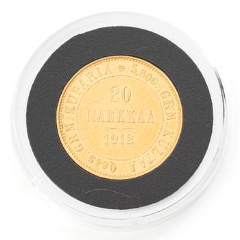 Guldmynt, Storhertigdömet Finland, Nikolaj II, 20 Markka 1912.