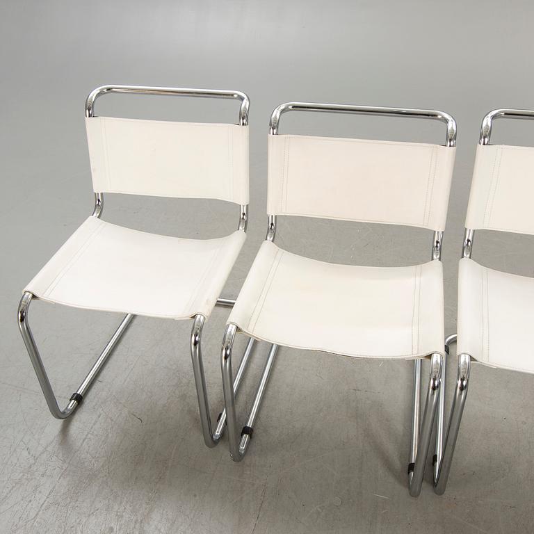 A set of four Italien chrome and leather chairs later part of the 20th century.
