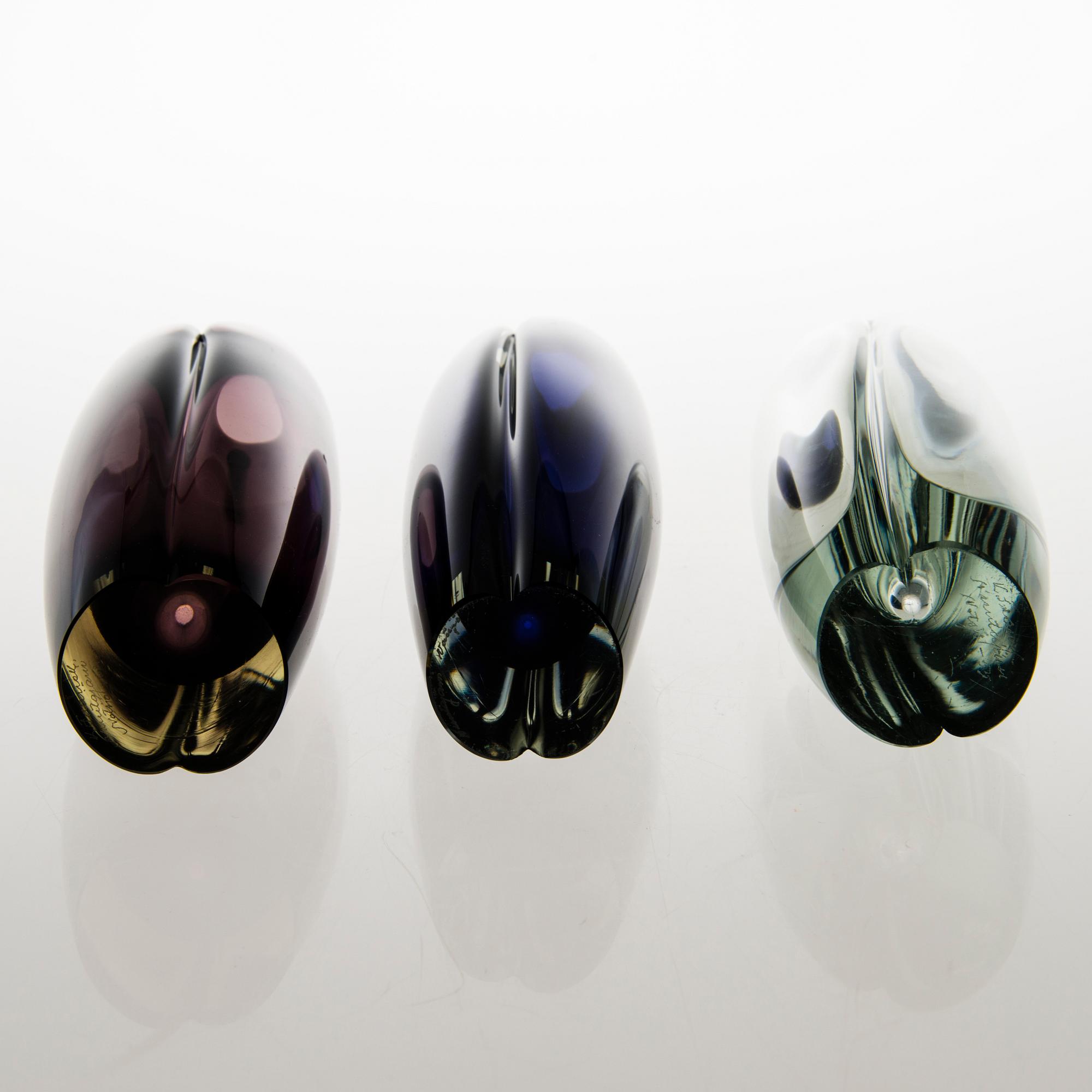 KAJ FRANCK, five 'Usva' glass vases, signed K. Franck, Nuutajärvi Notsjö 1950-60:s.