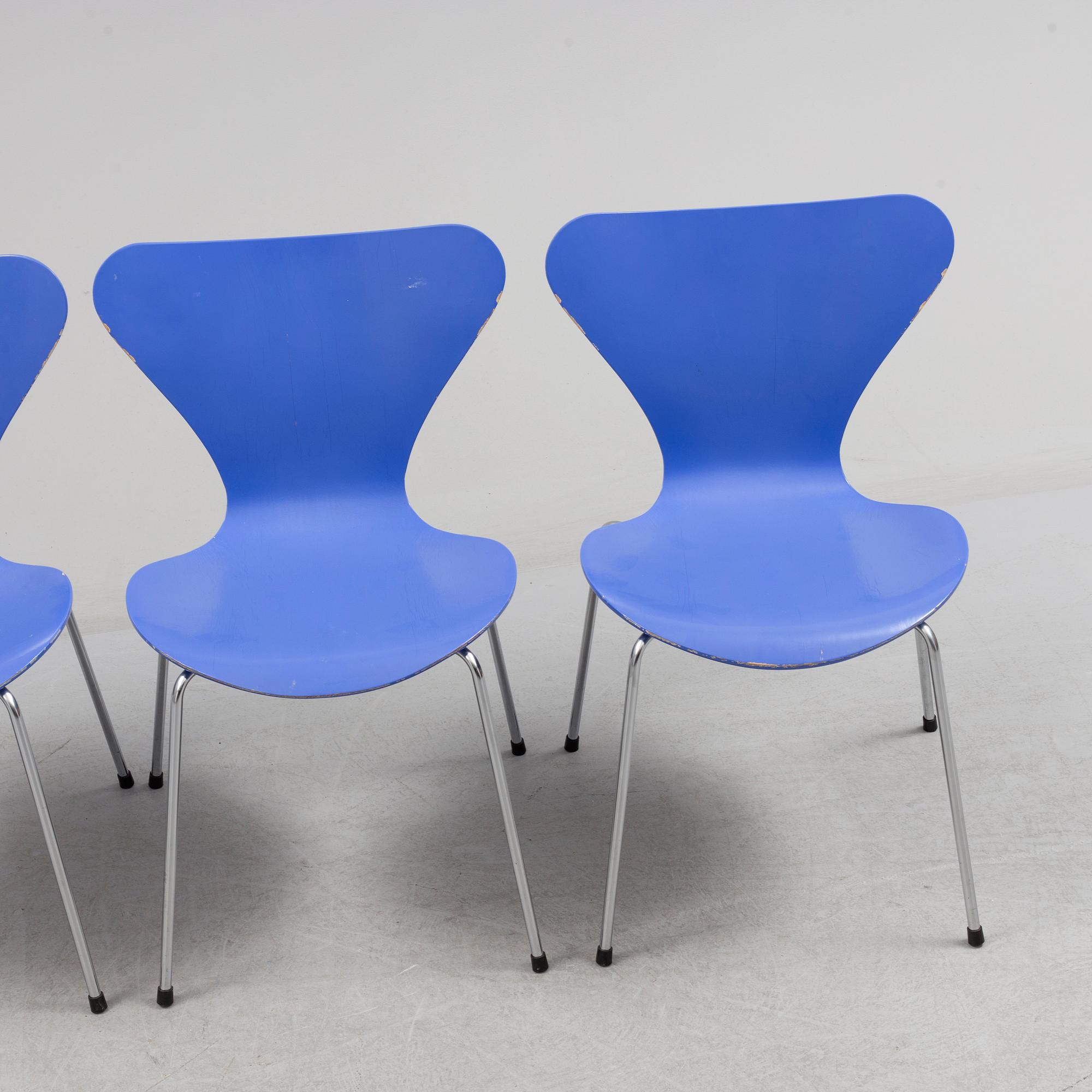 A set of four 1980s Arne Jacobsen "Sjuan" from Fritz Hansen.