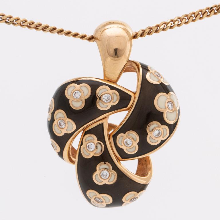 PENDANT w CHAIN 18K gold, enamel, brilliant-cut diamonds 0,33 CT INSCRIBED.