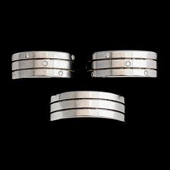 RINGAR, 3 st, stål, briljantslipade diamanter, Fleming Uziel.