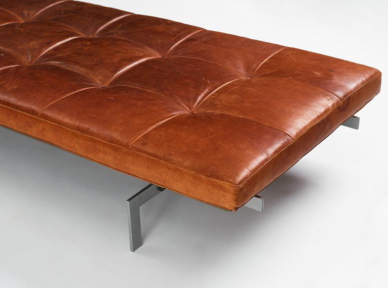 Poul Kjaerholm, A 'PK-80' steel and brown leather daybed, E Kold Christensen, Denmark 1960s.